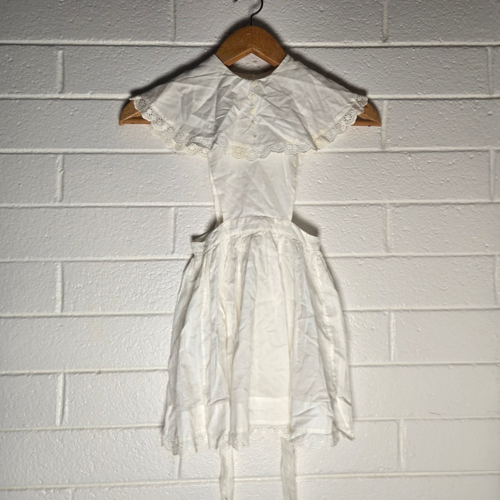 Vtg Womens Girls Pinafore Dress Cotton Eyelet Lace Collar Cottage Theatre XS